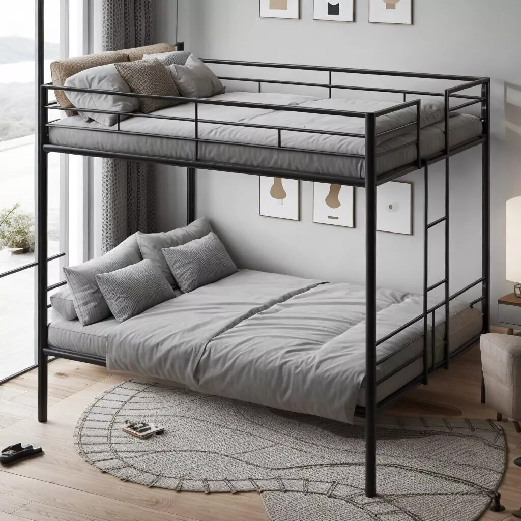 Queen Over Queen Bunk Bed with Wood Slat Support f